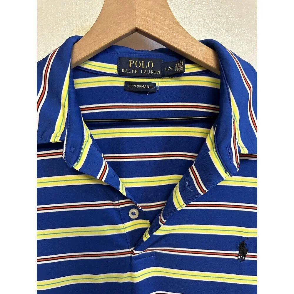 Polo Ralph Lauren Performance Men's Polo Blue Green Striped Shirt‎ Sz L